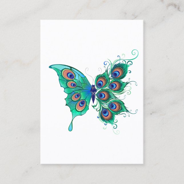 Carte De Réduction Papillon aux plumes de paon vert (Devant)