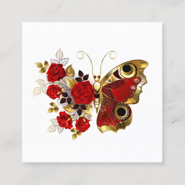 Carte De Réduction Papillon de fleurs rouges aux roses rouges (Devant)
