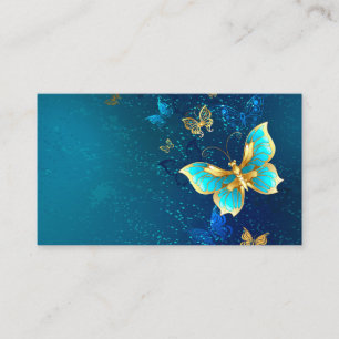 Carte De Réduction Papillons d'or sur un Arrière - plan bleu