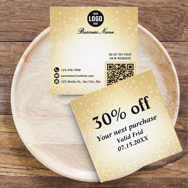Carte De Réduction Parties scintillant glamour Gold QR Code Loyauté R (Glamorous Glitter Gold QR Code Loyalty Discount Cards for Beauty Businesses)