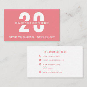 Carte De Réduction Pink Blanc Élégant Monogramme Professionnel