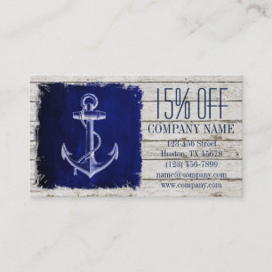 Carte De Réduction plage chic bois nautique marine bleu ancre