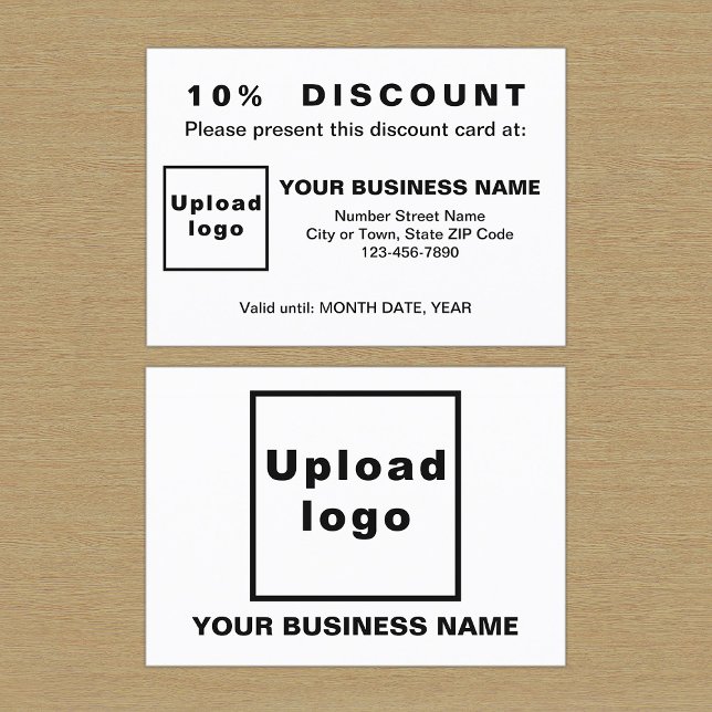 Carte de réduction pour le design noir et blanc d' (Front and back sides of white discount card for your business. Attract more customers or clients.)