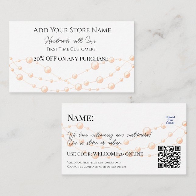 Carte De Réduction Première Clientèle Élégante Bijoux fait main (Devant / Derrière)