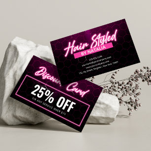 Carte De Réduction Promotion de coiffeur néon rose moderne