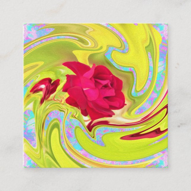 Carte De Réduction Rose rouge Abstraite sur Yellow et Aqua Swirl (Devant)