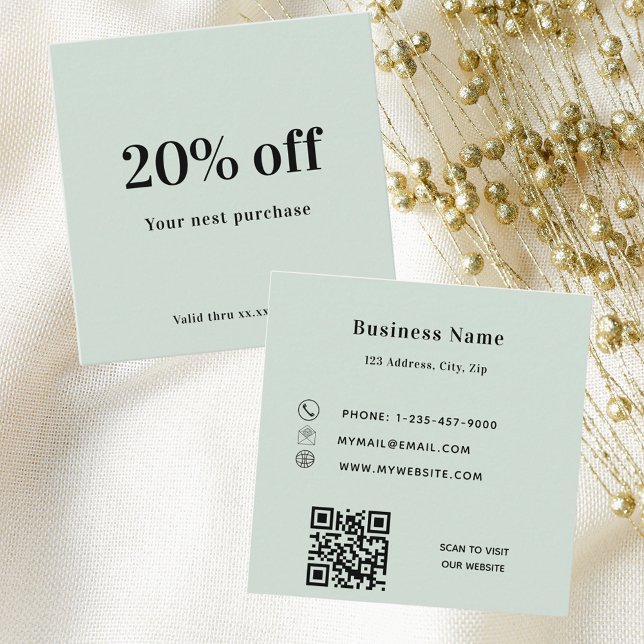 Carte De Réduction Sage vert qr code loyauté (Créateur téléchargé)