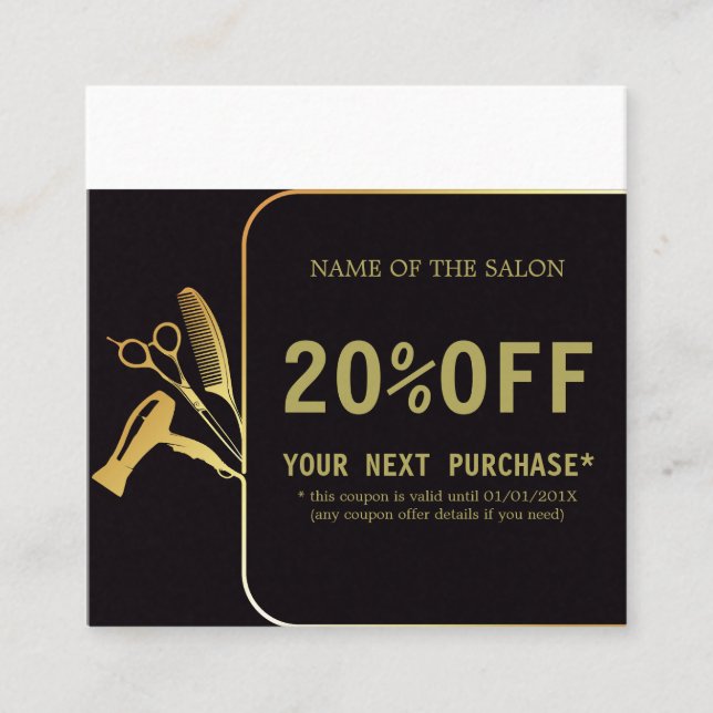 Carte De Réduction Salon de beauté Golden and Black (Devant)