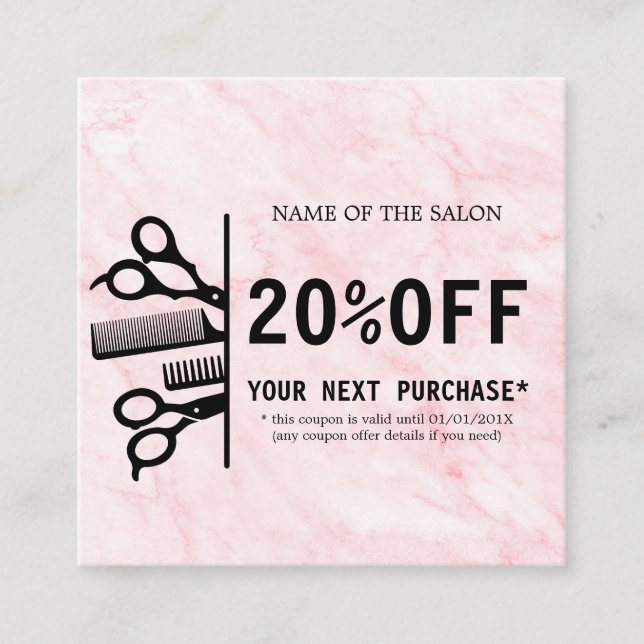 Carte De Réduction Salon de beauté Pink Marble (Devant)
