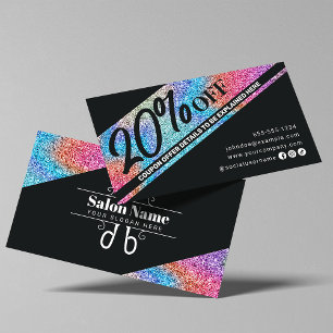 Carte De Réduction Salon de coiffure moderne pailleté et noir
