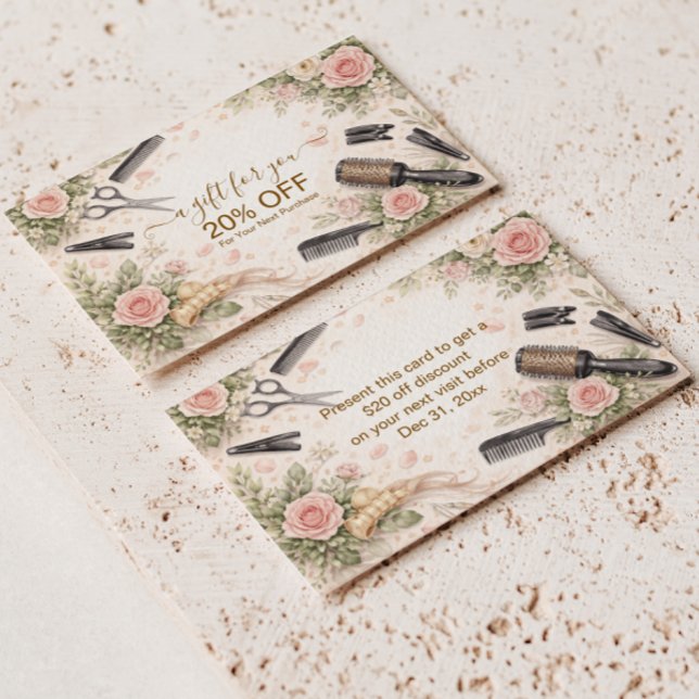 Carte De Réduction Studio de coiffure floral élégant Entreprise (Créateur téléchargé)