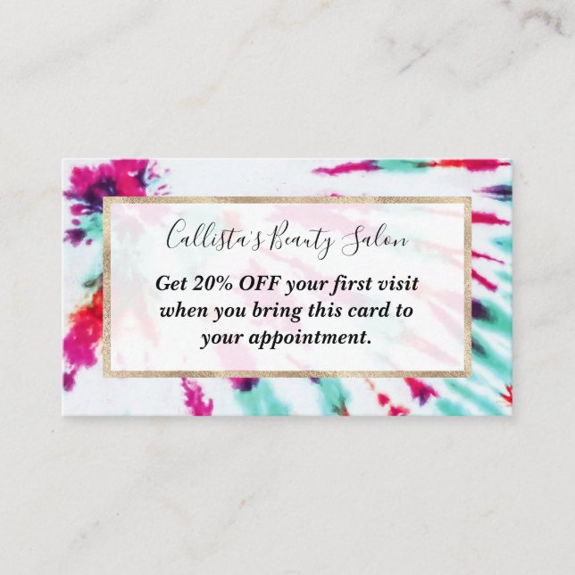 Carte De Réduction Summer Artsy Girly Neon Turquoise Pink Tie Dye Mot (Devant)