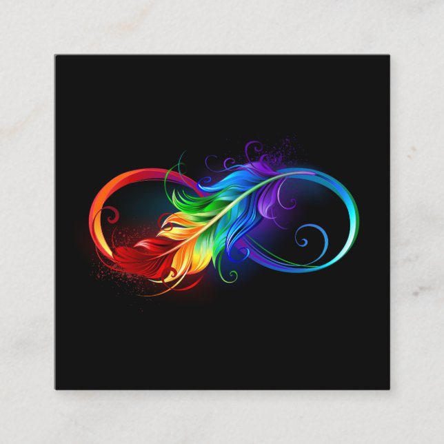Carte De Réduction Symbole d'infini avec plume arc-en-ciel (Devant)