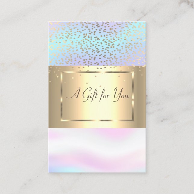 Carte De Réduction Trendy Elegant Gold Frame, Confetti Holographic (Devant)
