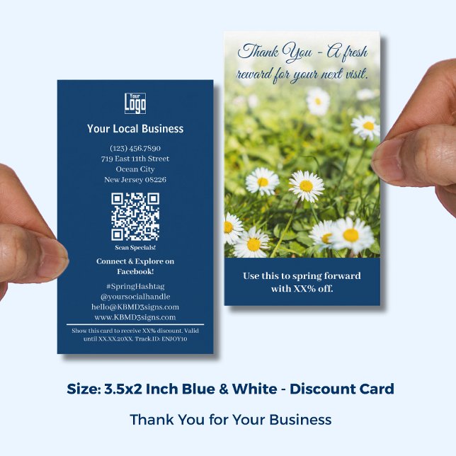 Carte De Réduction Une récompense fraîche pour votre prochaine visite (A Fresh Reward For Your Next Visit - Thank You Discount Card; Size 3.5x2 Inch, Logo, QR code)