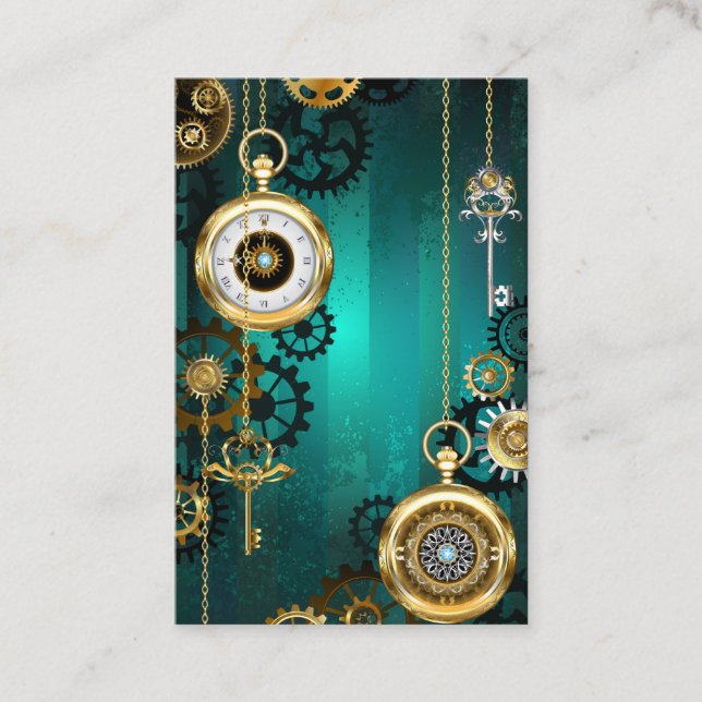 Carte De Réduction Veille bijoux Steampunk sur un Arrière - plan vert (Devant)
