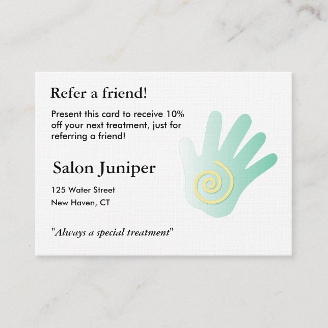 Carte de référence avec la main de massage (Devant)
