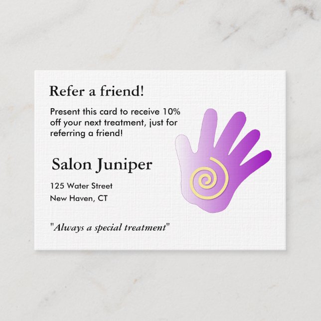 Carte de référence avec main de massage (Devant)