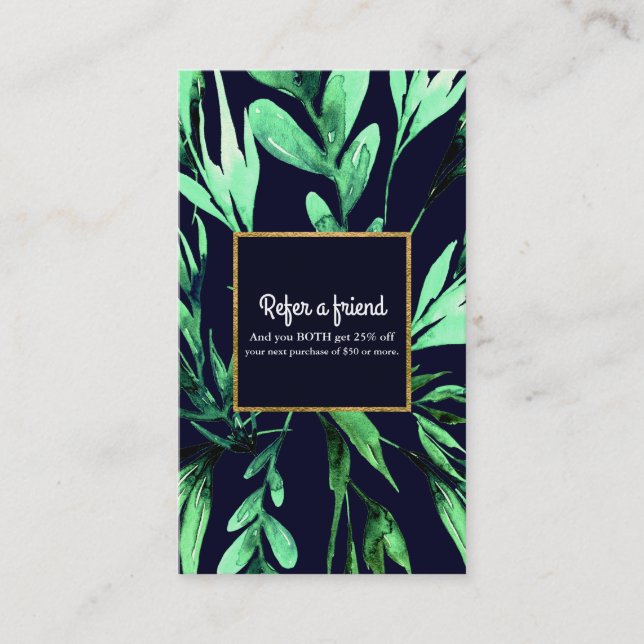 Carte de référence d'amie botanique aquarelle vert (Devant)