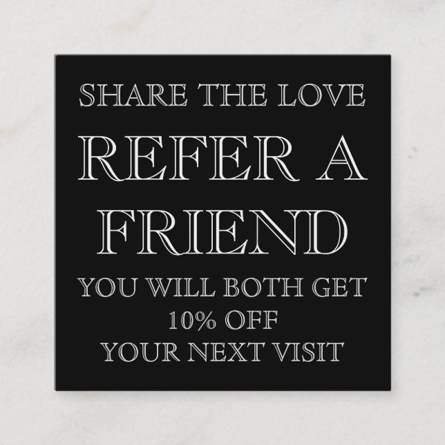 Carte de référence du salon de beauté noir et blan (Devant)