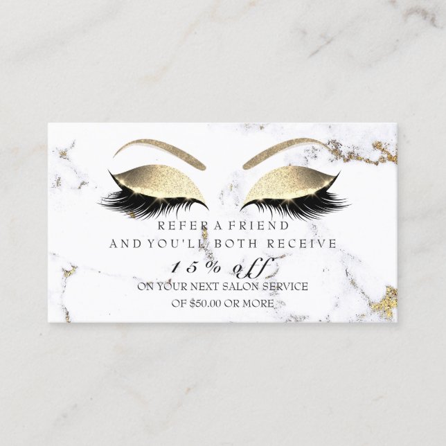 Carte de référence du salon Lashes d'or en marbre (Devant)