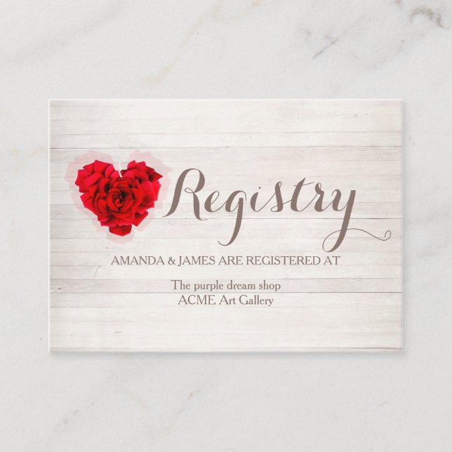 Carte de registre cadeau mariage rose rouge hhn01 (Devant)
