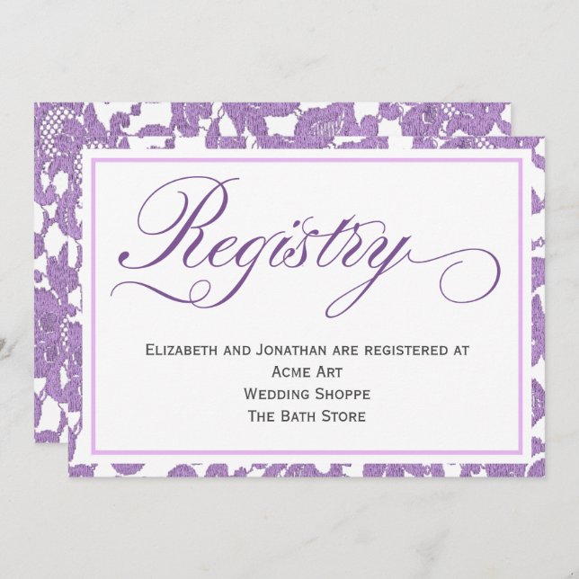 Carte de registre de mariage en dentelle de lavand (Devant / Derrière)