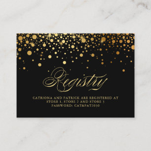 Carte de registre noir Faux Gold Foil Confetti Dot