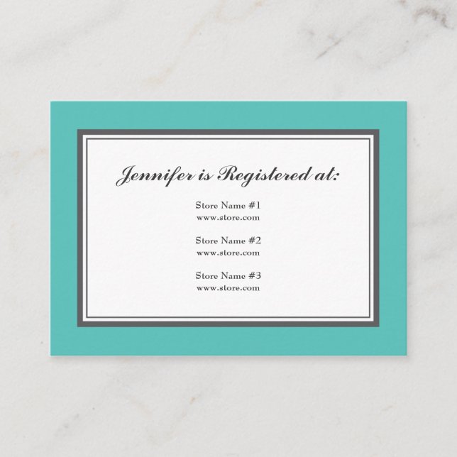 Carte de registre Tuxedo en Turquoise et Grey (Devant)
