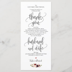 Carte de réglage Merci pour dîner Mariage v3