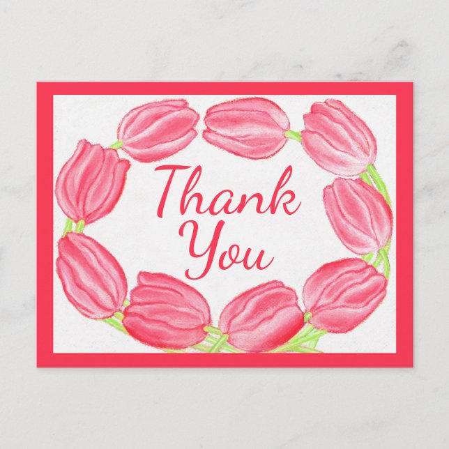 Carte de remerciement à bordure de tulipes rouges (Devant)