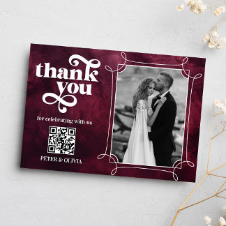 Carte de remerciement à code QR Burgundy en typogr