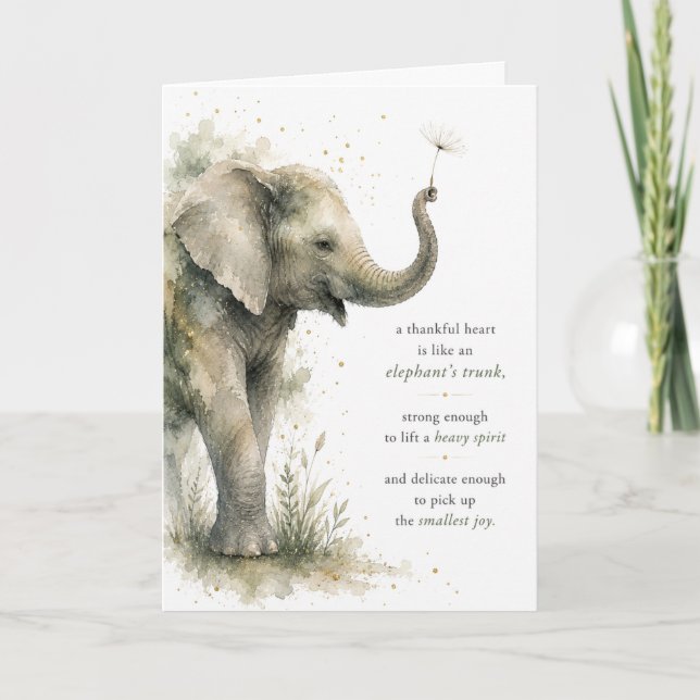 Carte de remerciement à l'aquarelle éléphant à cœu (Devant)
