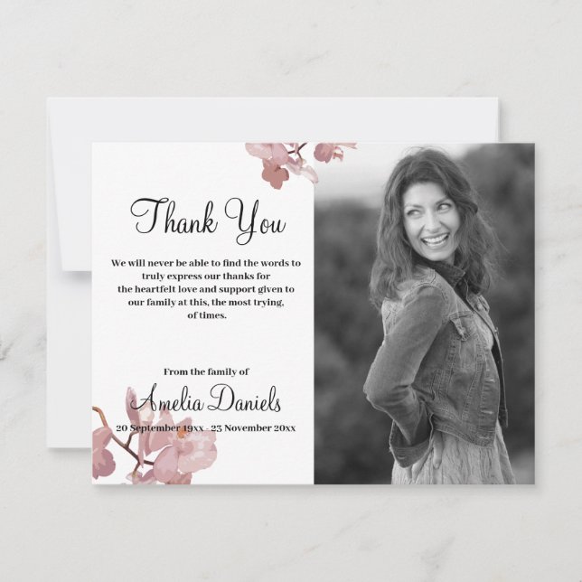 Carte de remerciement à mémoire Orchidée rose (Devant)