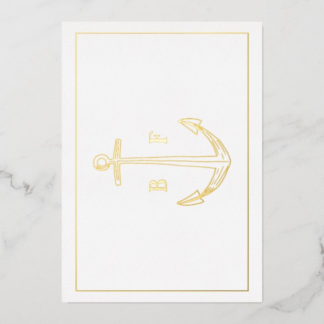Carte de remerciement à monogramme d'ancre nautiqu (Recto)