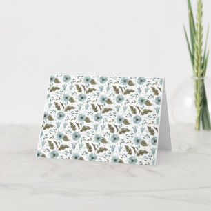 Carte de remerciement à motif floral bleu-vert