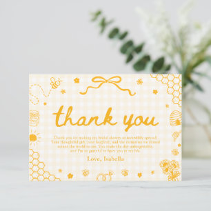 Carte de remerciement abeille miel gingham jaune
