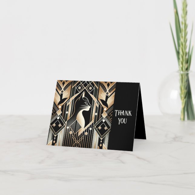 Carte de remerciement abstraite de chat noir décor (Devant)