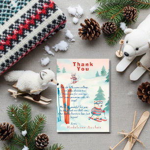 Carte de remerciement Après Bébé Ski baby Ours pol