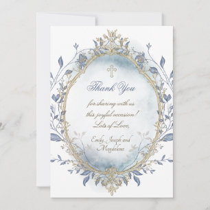 carte de remerciement aquarelle bleue cadre beige