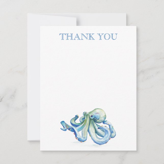 Carte de remerciement Aquarelle Bleue Octopus (Devant)