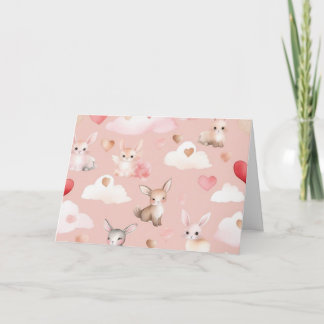 Carte de remerciement avec animaux et bébé Cupidon