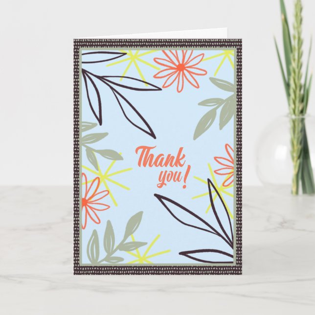 Carte de remerciement avec feuilles de fleurs mode (Devant)