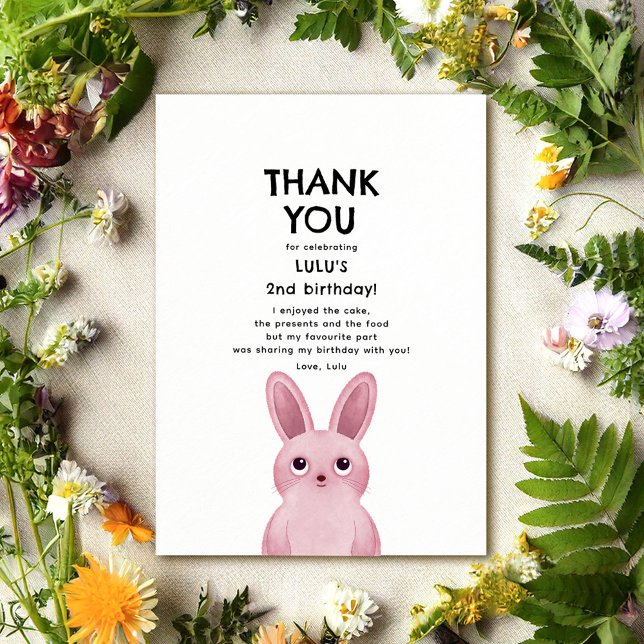Carte de remerciement avec lapin rose (Créateur téléchargé)