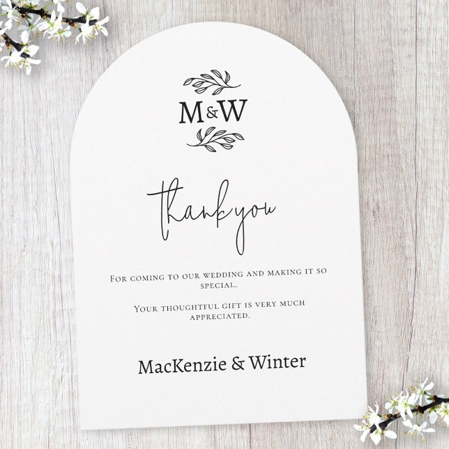 Carte de remerciement avec monogramme initial du c (Wedding couple monogram initials botanical line art minimalist simple thank you card)