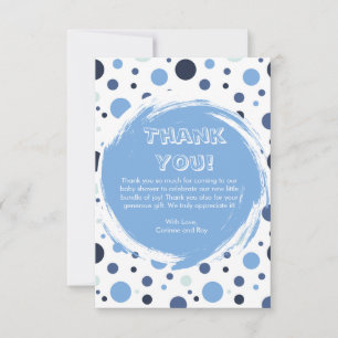 Carte de remerciement Baby Shower à pois bleus