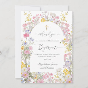 Carte de remerciement baptême aquarelle fleurs de