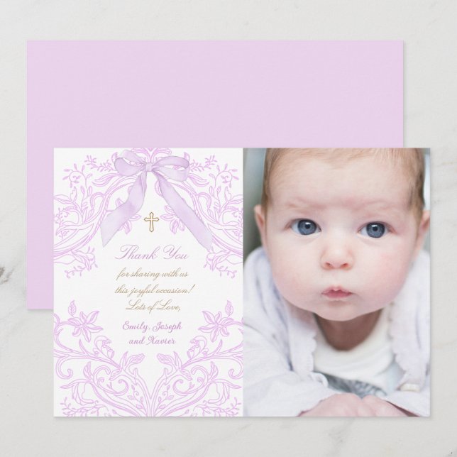 carte de remerciement baptême bébé fille modèle li (Devant / Derrière)