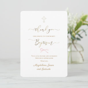 Carte de remerciement baptême petit nœud rose