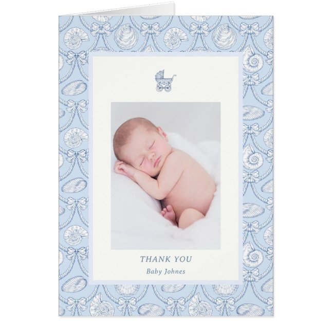 Carte de remerciement bébé côtier preppy Couquette (Devant)